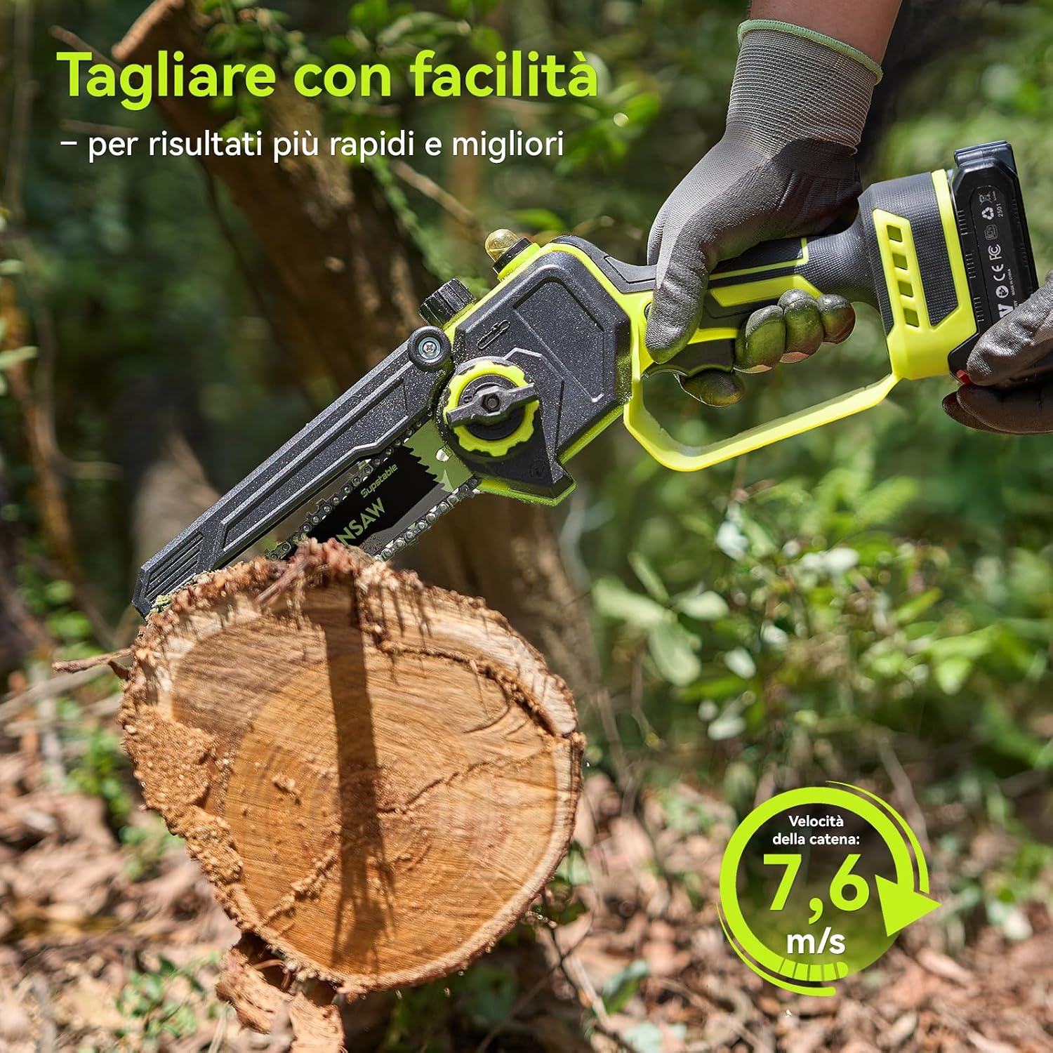 Detalle 2 de Supstable Mini Motosega e Forbici a Batteria 6”/33 mm 2-in-1 con Motore Brushless e 2 Batterie da 2.000 mAh