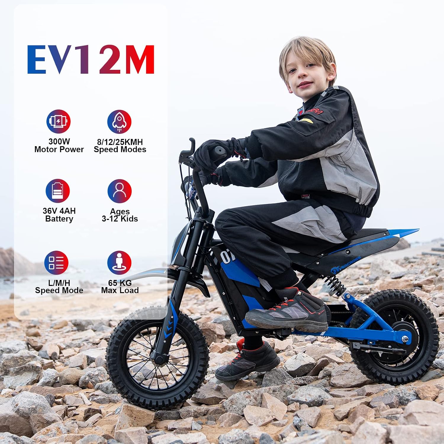 Detalle 2 de EVERCROSS EV12M Kinder-Elektromotorrad mit 300-W-Motor, 3 Geschwindigkeitsmodi und bis zu 15 km Reichweite