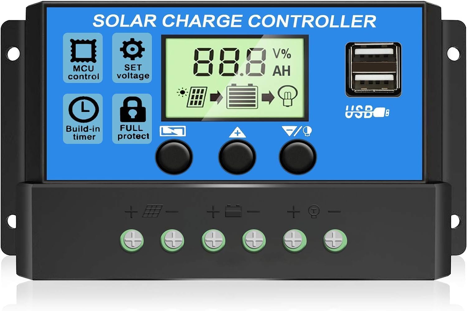 [Upgraded] 30A Solar Charge Controller for 12V/24V Systems with Adjustable LCD and Dual USB (PWM)