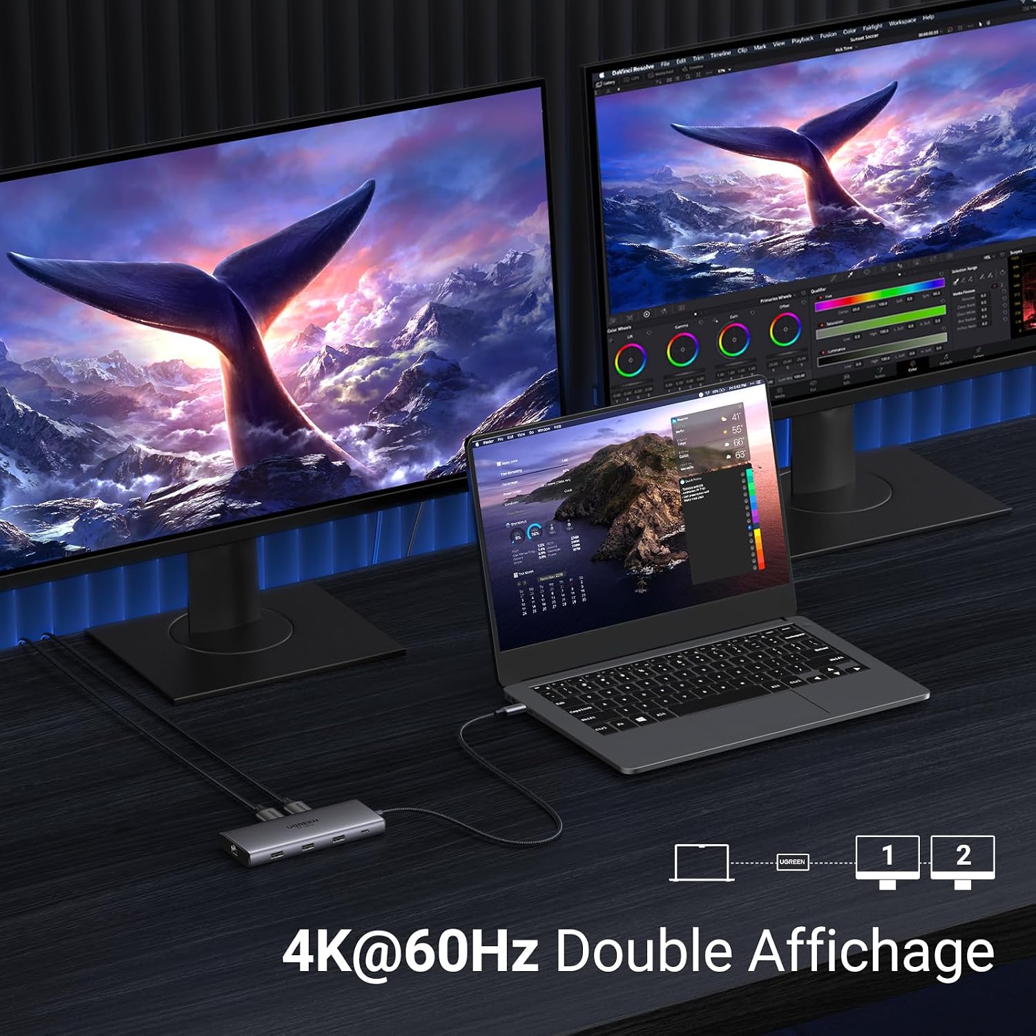 Detalle de UGREEN Revodok Pro 210: Docking Station USB-C 10 en 1, Double HDMI