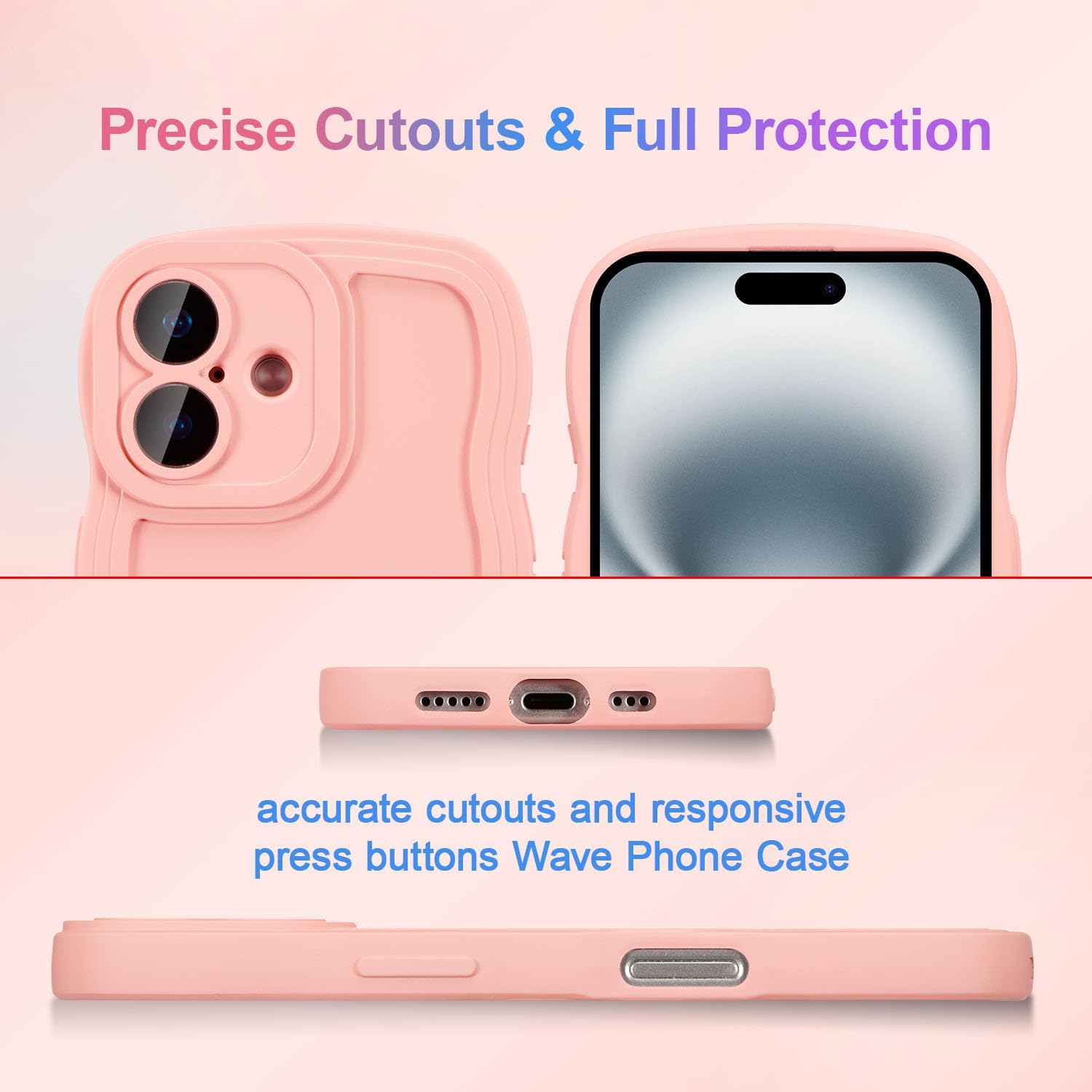 Detalle de UEEBAI Hülle für iPhone 16 – Rosa, Wellen-Design, Ultra Dünn & Stoßfest