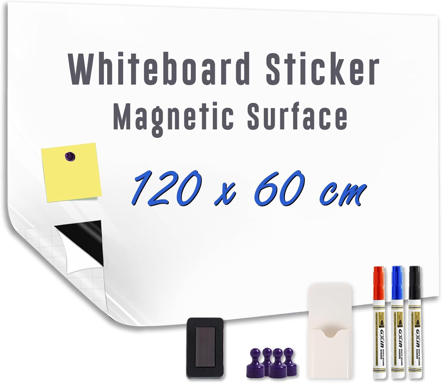HeatPomelo Magnetische Whiteboard-Folie 120 × 60 cm – Selbstklebende Tafelfolie für Wand, Tür und Büro