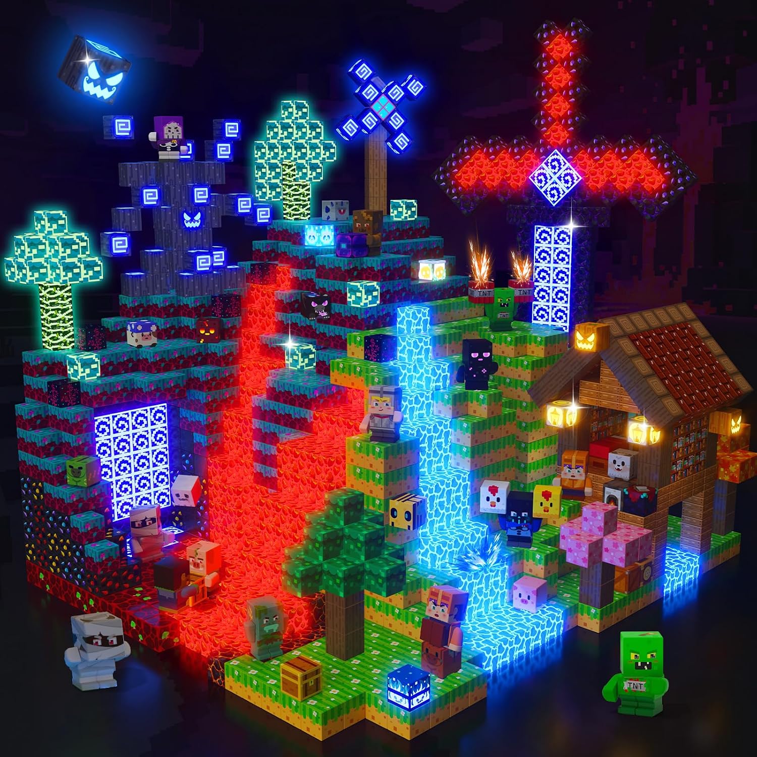 Detalle de IGIVI 500-Piece Magnetic Blocks with Light Up Blocks: Build a Glow-in-the-Dark MagWorld