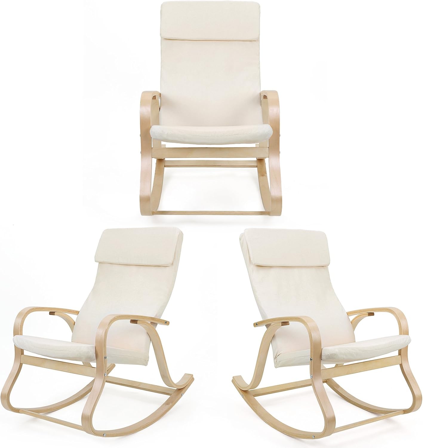 Detalle de Songmics LYY30M poltrona a dondolo beige (65 x 90 x 98 cm): comoda e con cuscino integrato