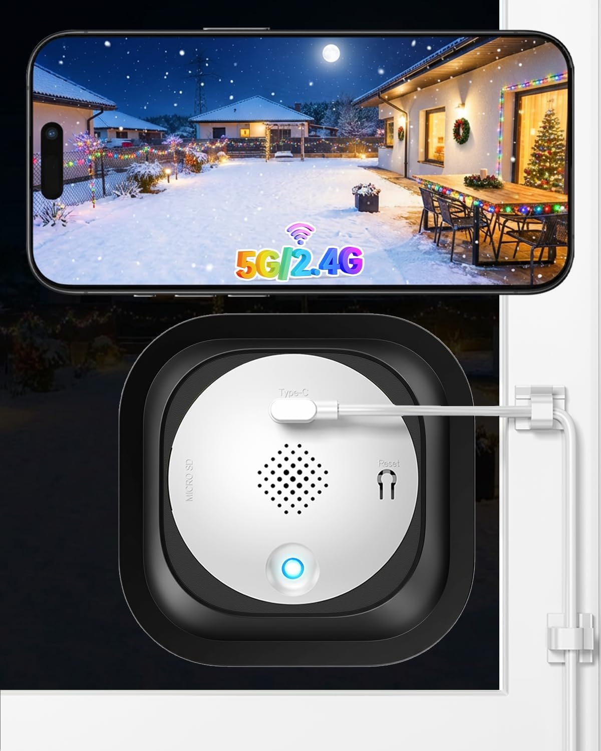 Detalle de SYMYNELEC Window Cameras for Home Security: 2K Full Colour Night Vision, 5G/2.4G Indoor Camera with Tilt Mount
