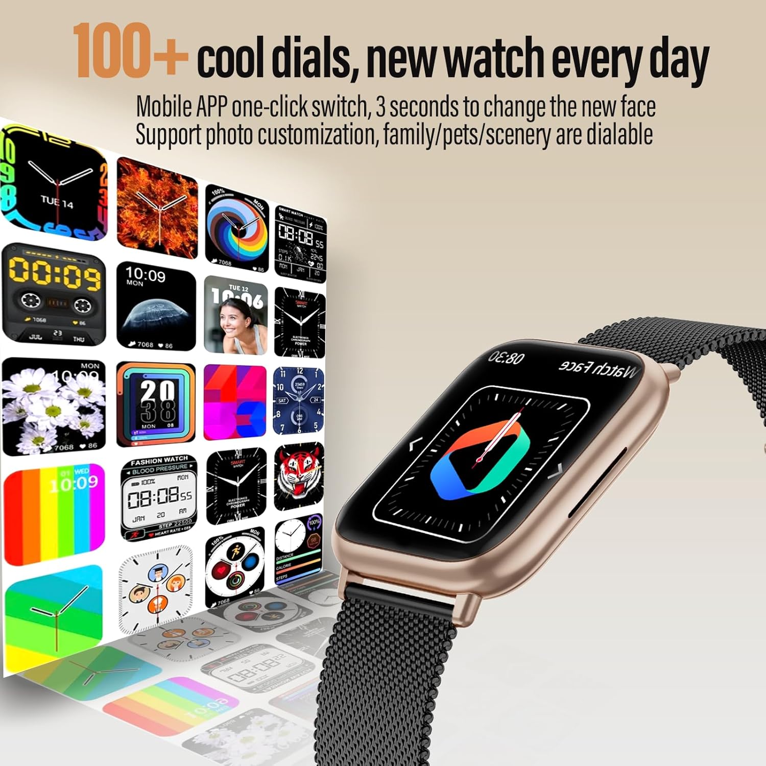 Thumbnail 6 de SLOKSFil Smartwatch Donna con Chiamate Bluetooth e 120+ Modalità Sportive – Oro Nero