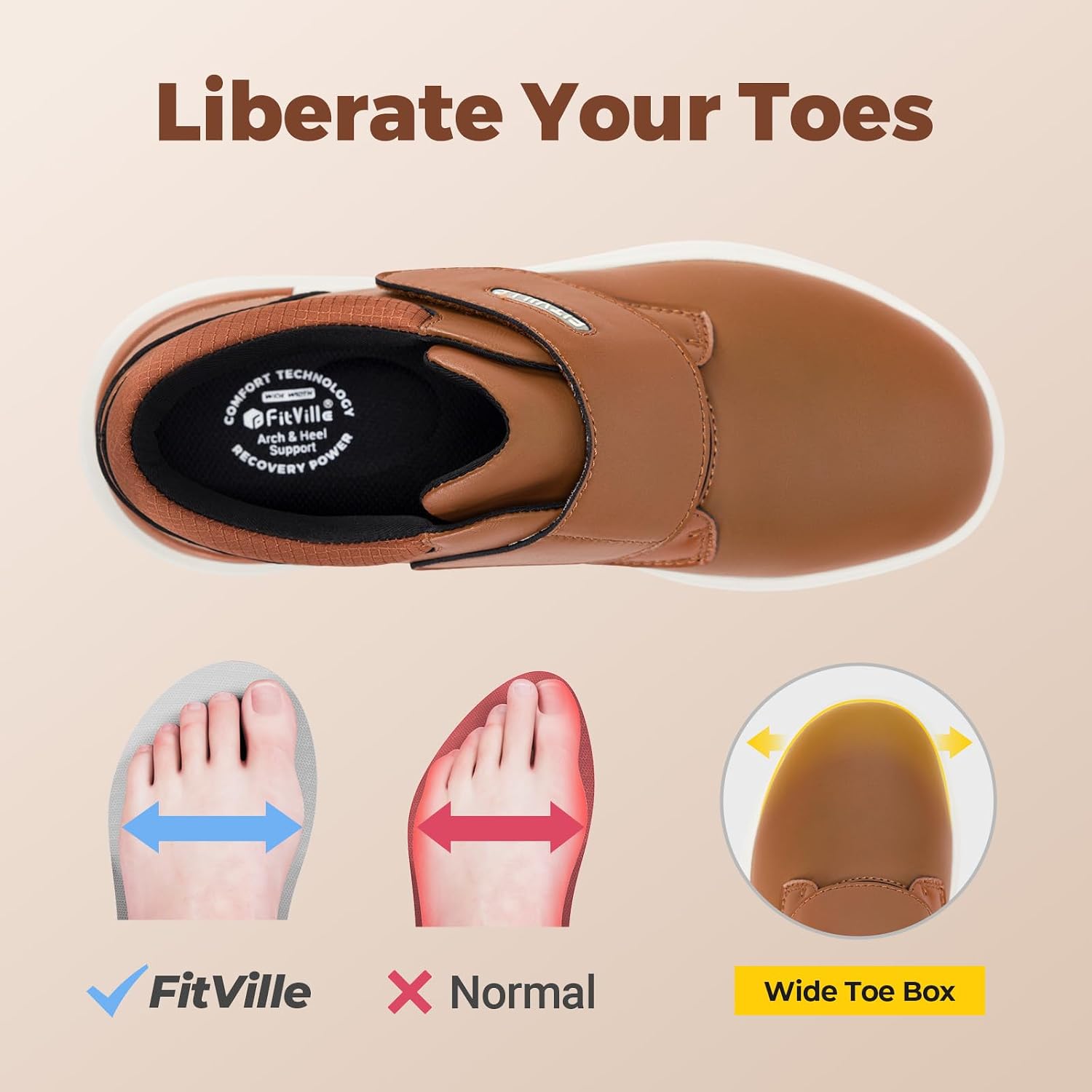 Thumbnail 4 de FitVille Chaussures homme en cuir large confort