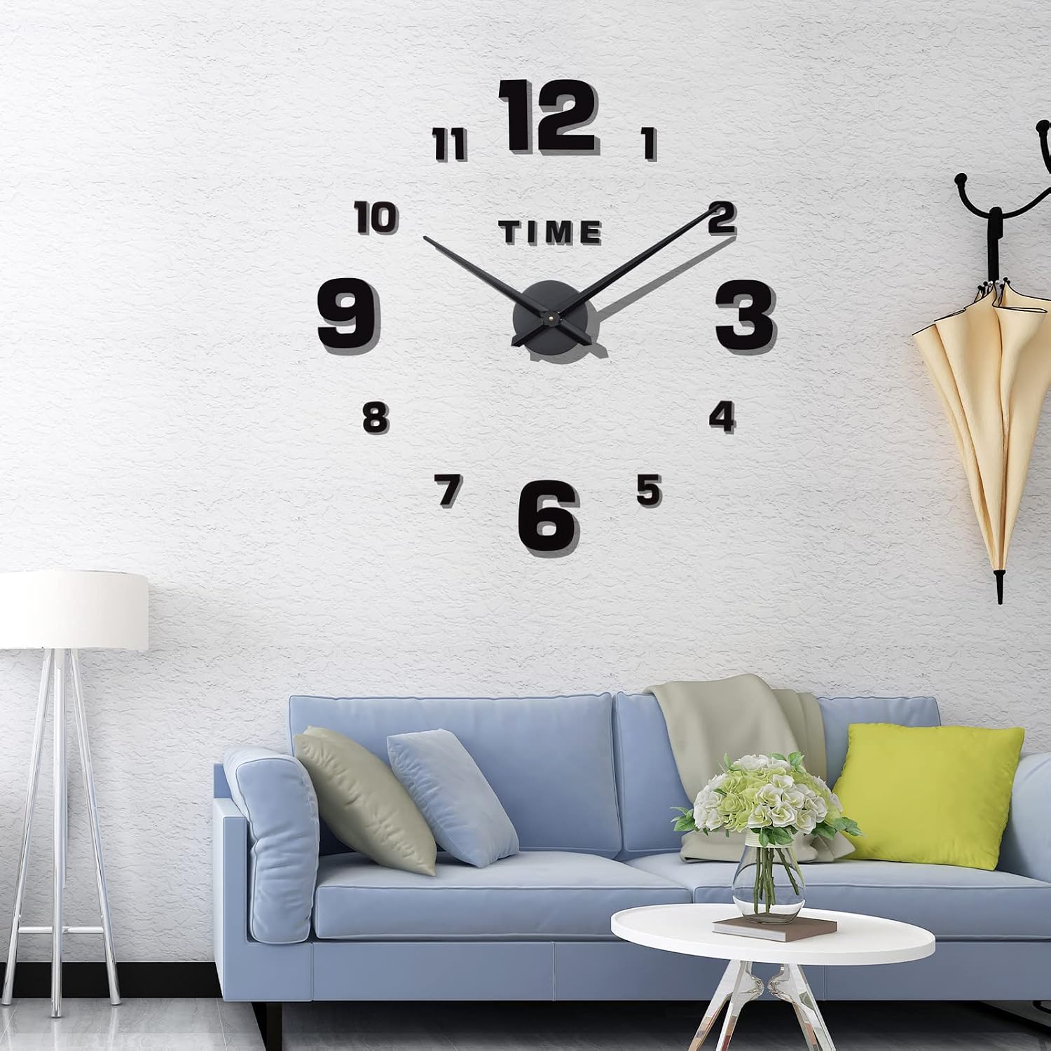 Detalle de Warminn 3D DIY Large Wall Clock – självhäftande väggklocka med spegelsiffror