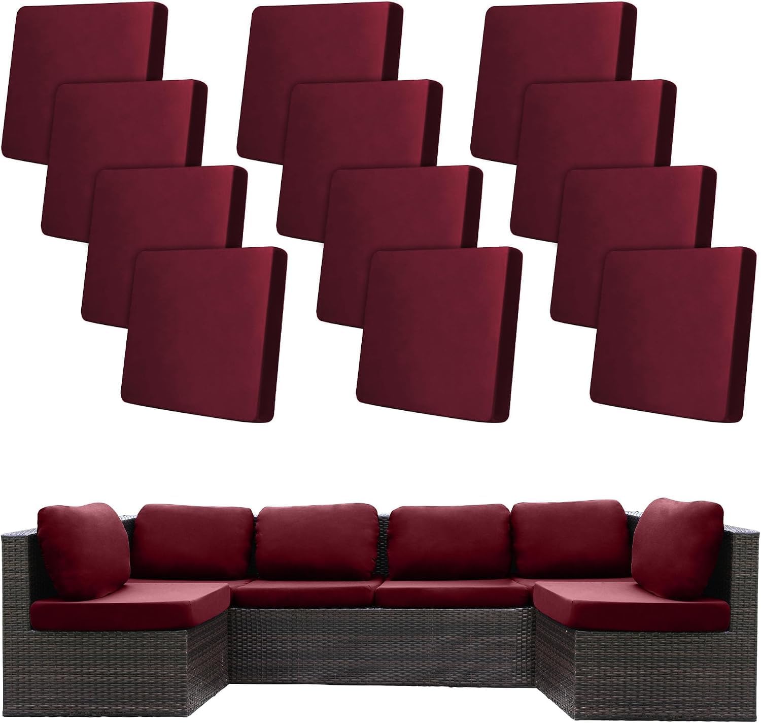 Detalle de BIETYONE outdoor Outdoor Cushion Covers, 12-Piece Wine Red Stretch Set