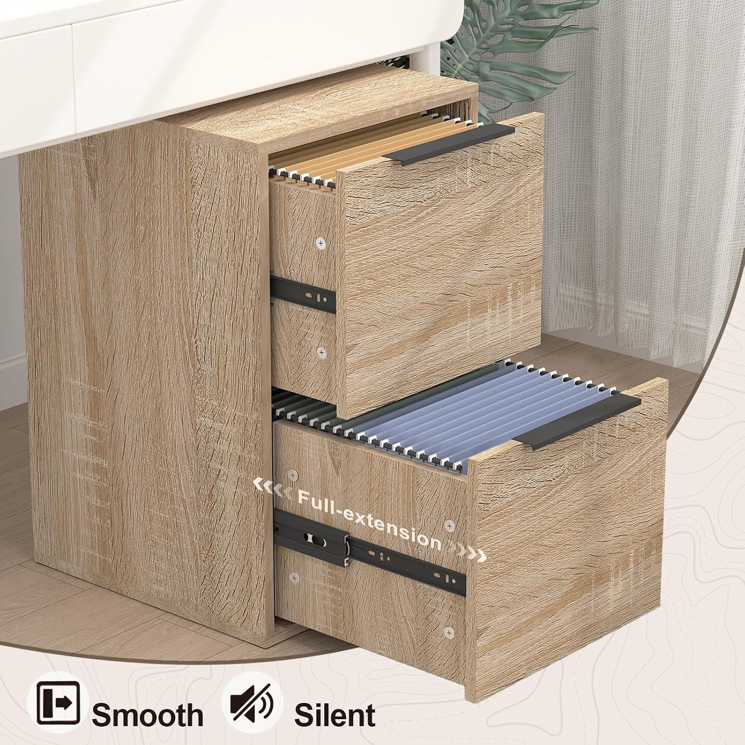 Detalle de FATIGOS MC 2-Drawer Wood File Cabinet, Oak, Letter and A4 Storage