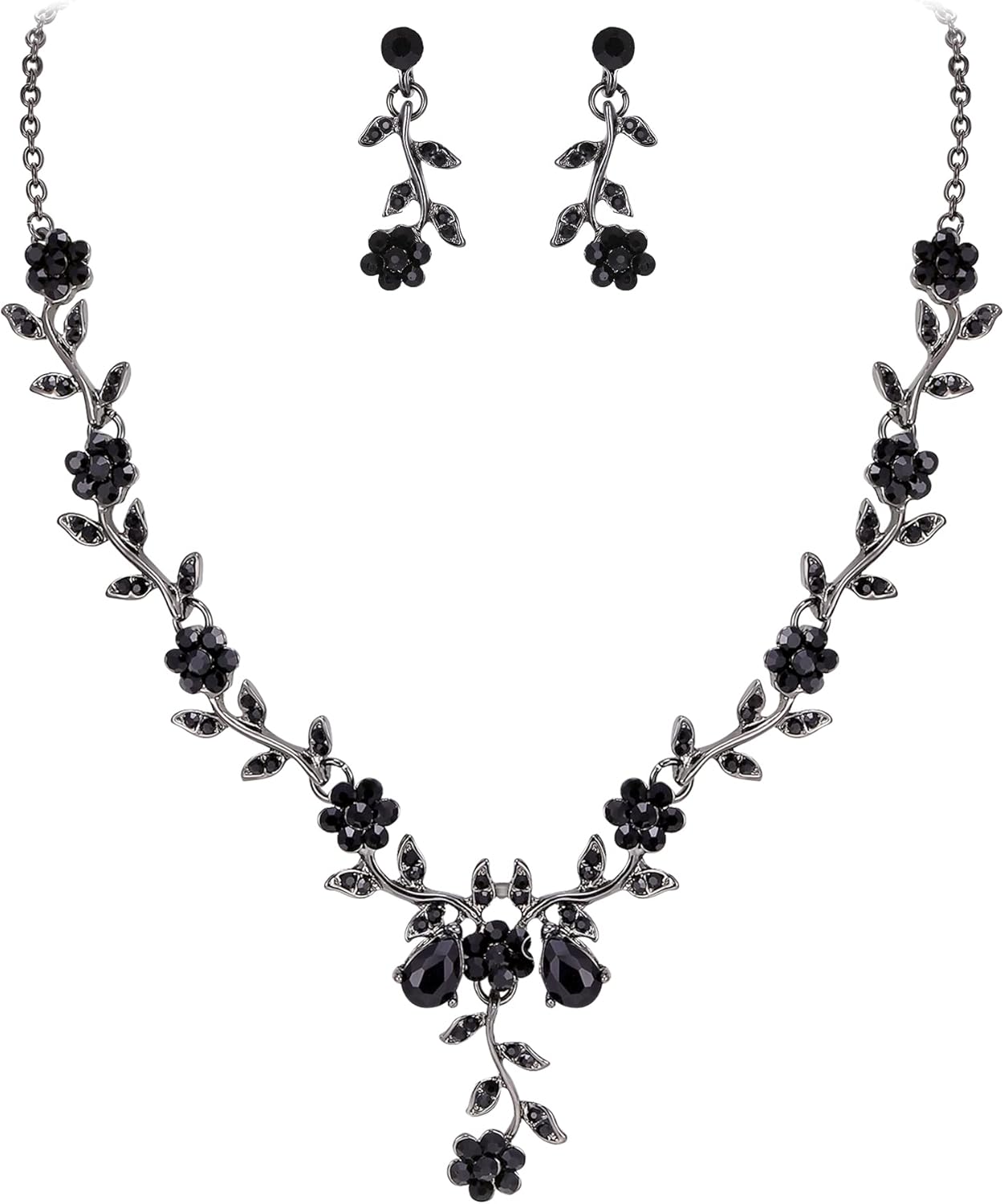 Thumbnail 6 de Clearine Donna Set gioielli matrimonio con foglia, cluster e cristalli: collana con ciondolo e orecchini pendenti