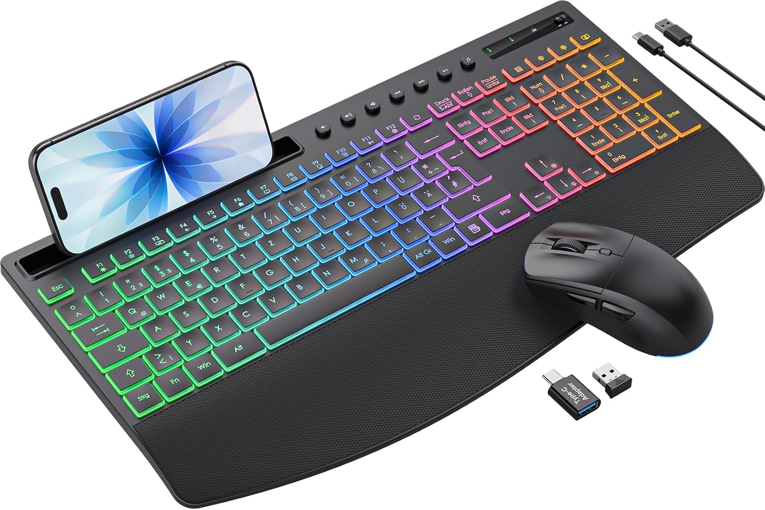 Detalle de Tastatur Maus Set kabellos Beleuchtet KM22 Ultra – Vollständiges Home-Office Paket