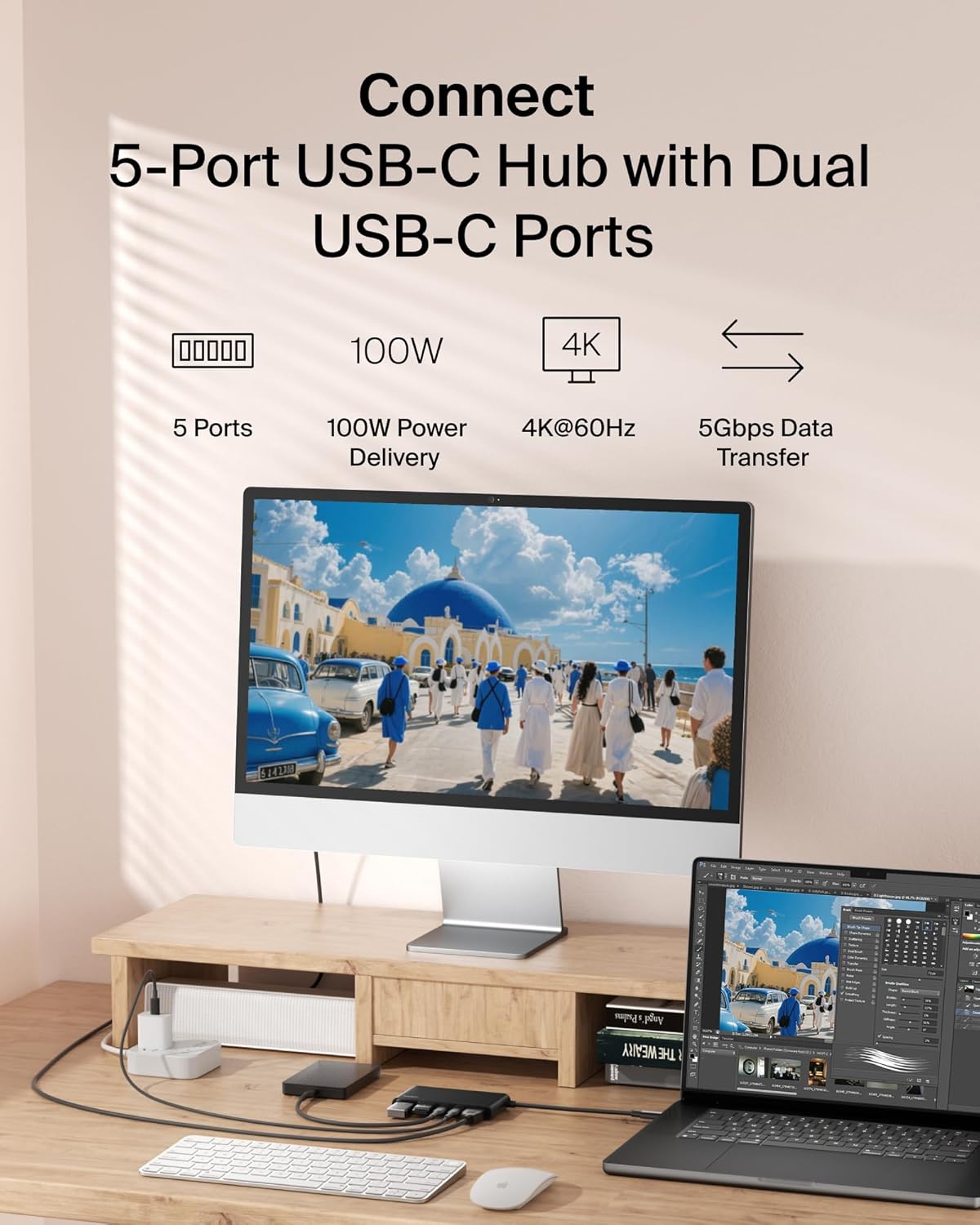 Detalle 2 de Belkin USB-C Hub 5-Port with 4K HDMI (up to 60Hz) and 100W Power Delivery, 5Gbps Data Transfer