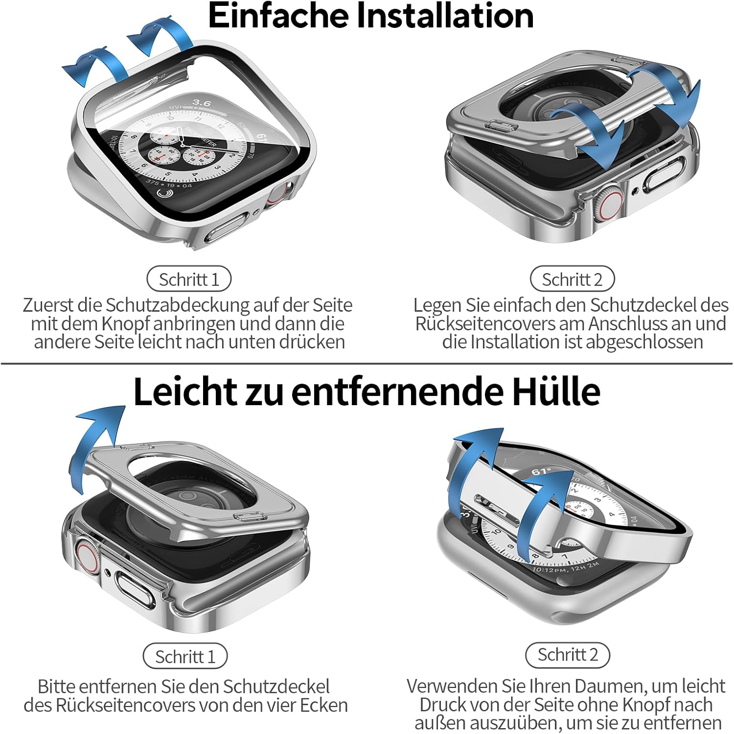 Detalle 2 de Kawoco 2-in-1 wasserdichte Hülle für Apple Watch Series 9/8/7 (41 mm) in Rot – mit gehärteter Glas-Schutzfolie