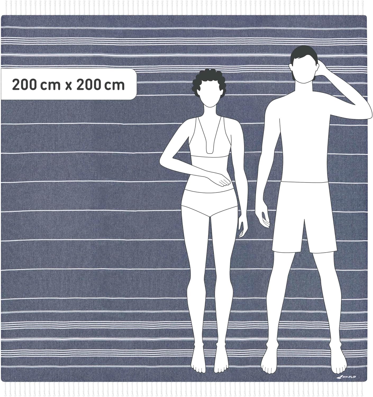 Detalle 2 de Fit-Flip Hamamtuch 200x200 cm aus 100% Baumwolle – Navy, schnelltrocknend und saugfähig
