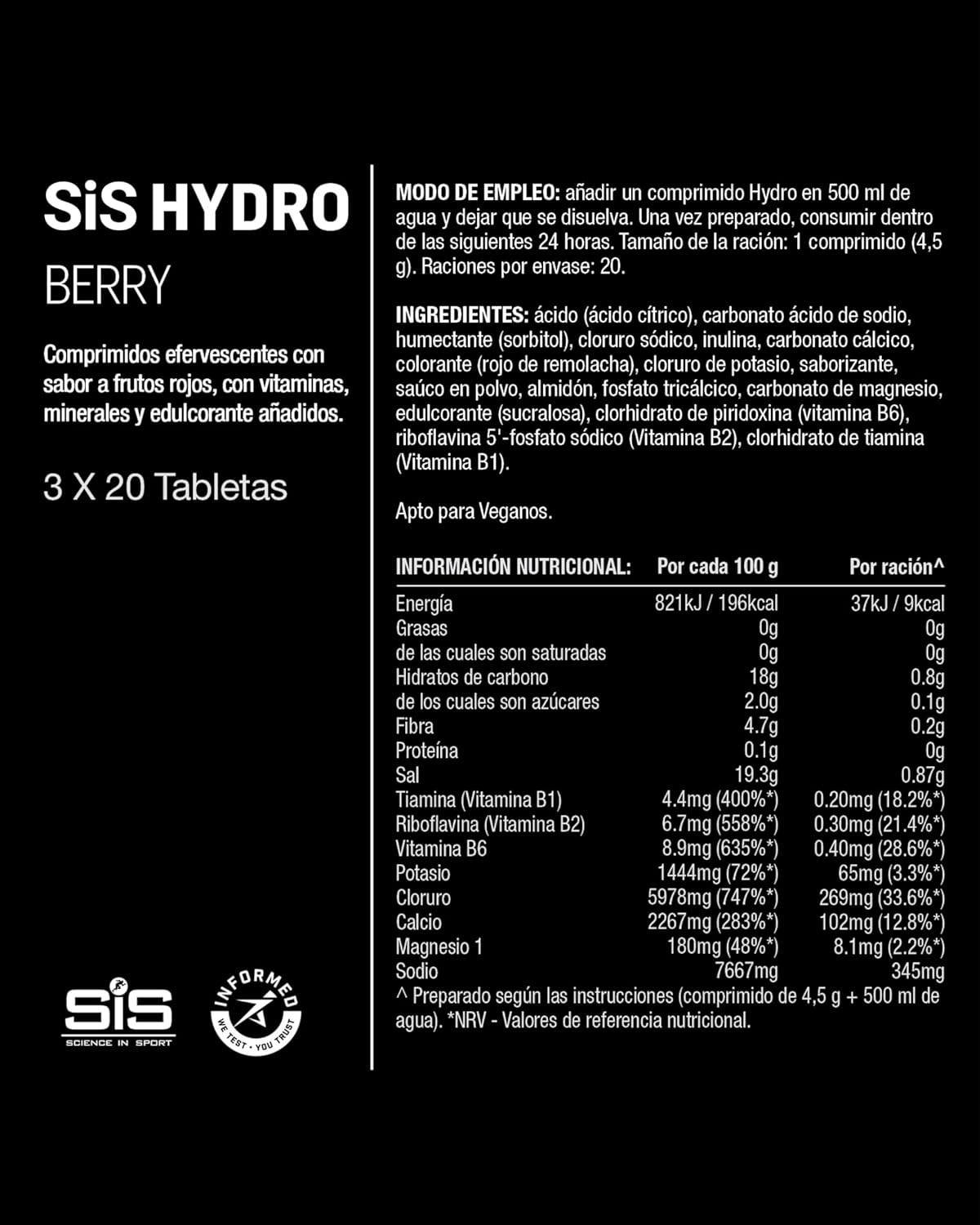 Thumbnail 4 de Science in Sport Tabletas Hydro Baya 🍇- Electrolitos Veganos Efervescentes