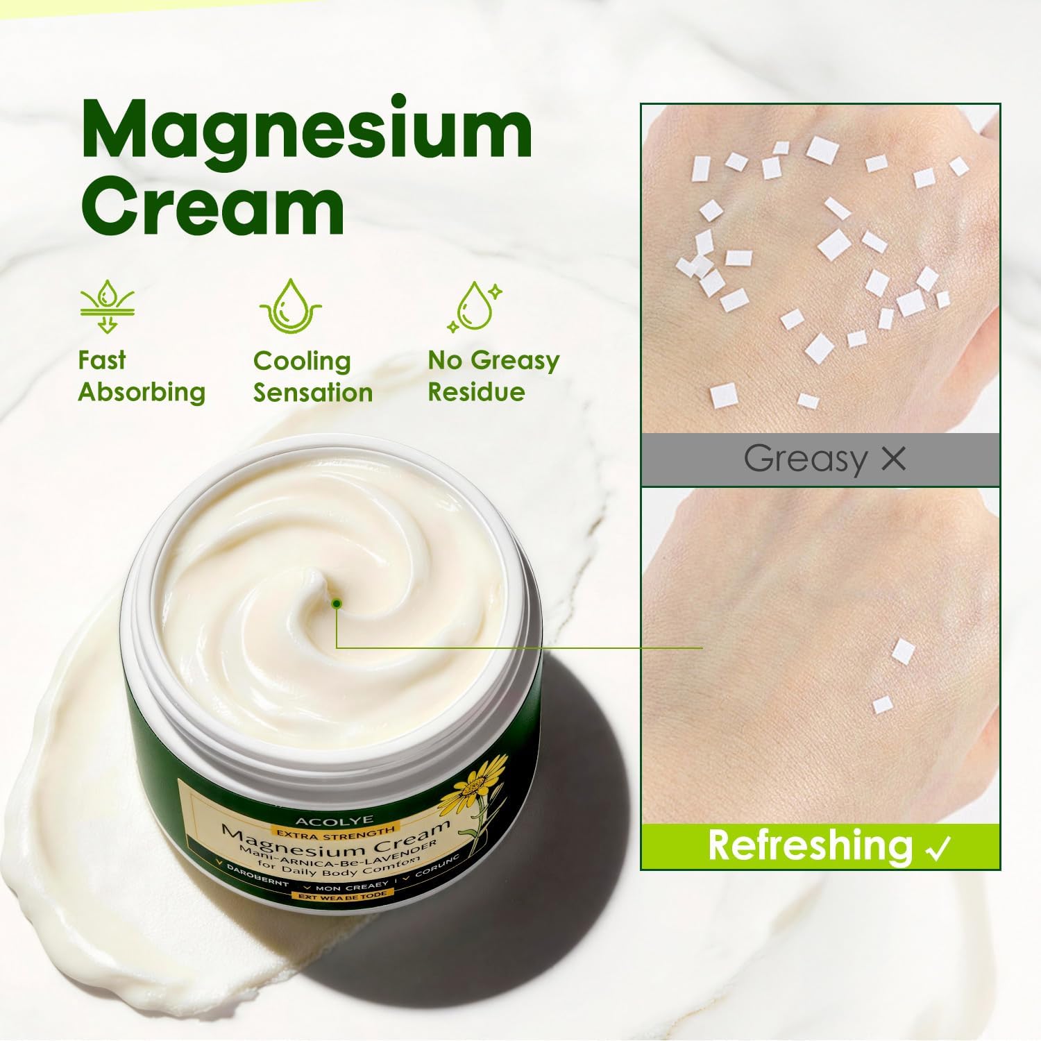 Detalle de Acolye Total Relief Magnesium Cream with Arnica, 8% Magnesium Chloride, MSM & B6