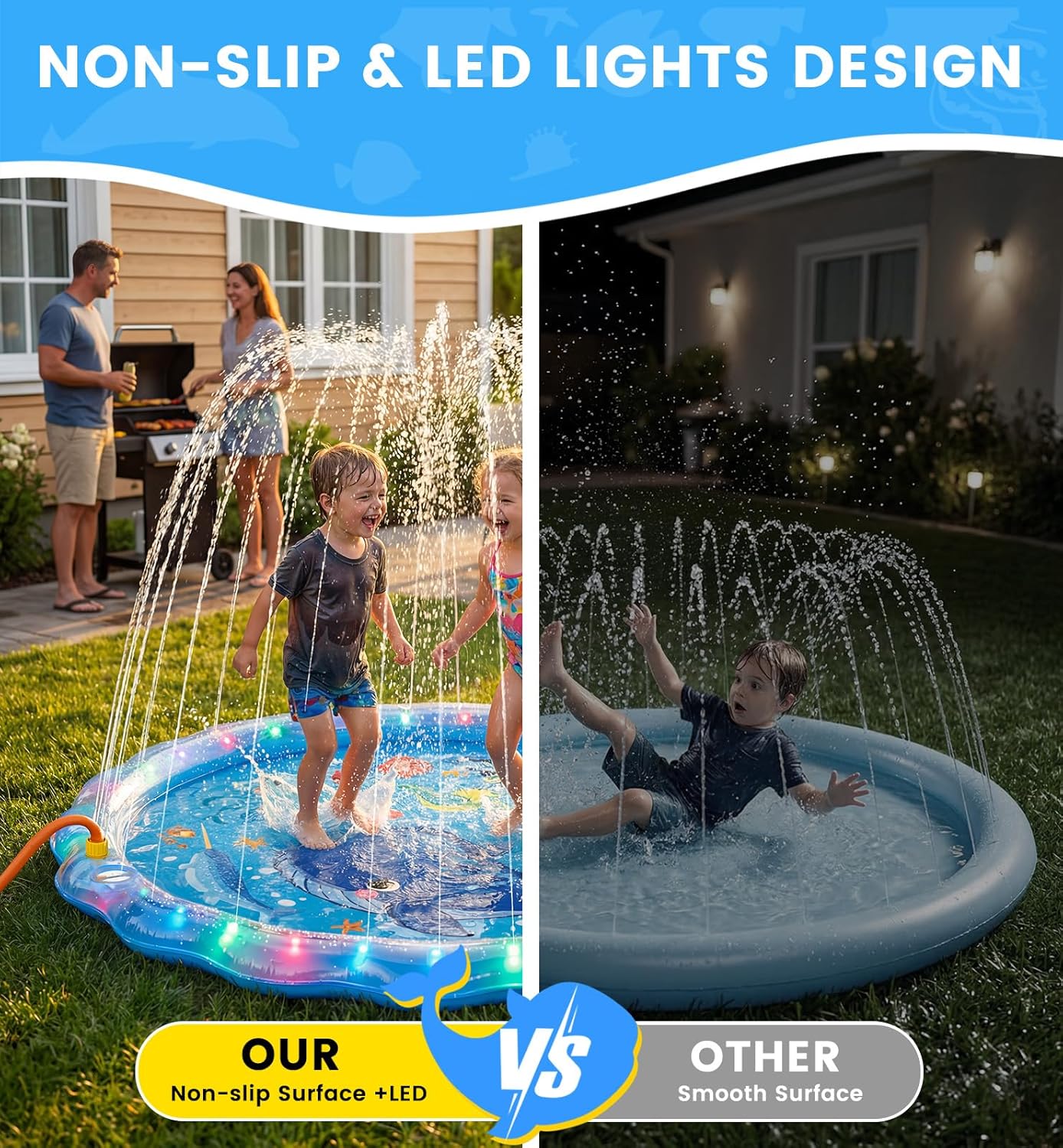 Thumbnail 2 de Dsquu LED Glowing Splash Pad Sprinkler (60") for Kids & Dogs with RGB Light Modes & Remote