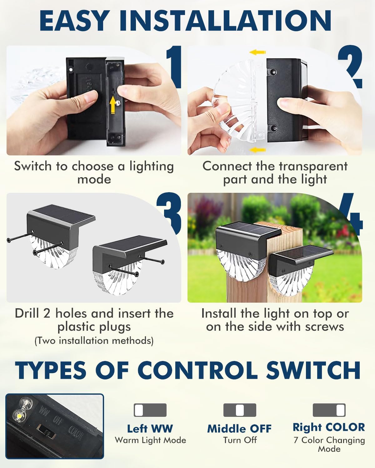 Thumbnail 5 de 6 Pack Solar Fence Lights Outdoor with 9-Colour RGB Mode – IP65 Waterproof Solar Step Lights