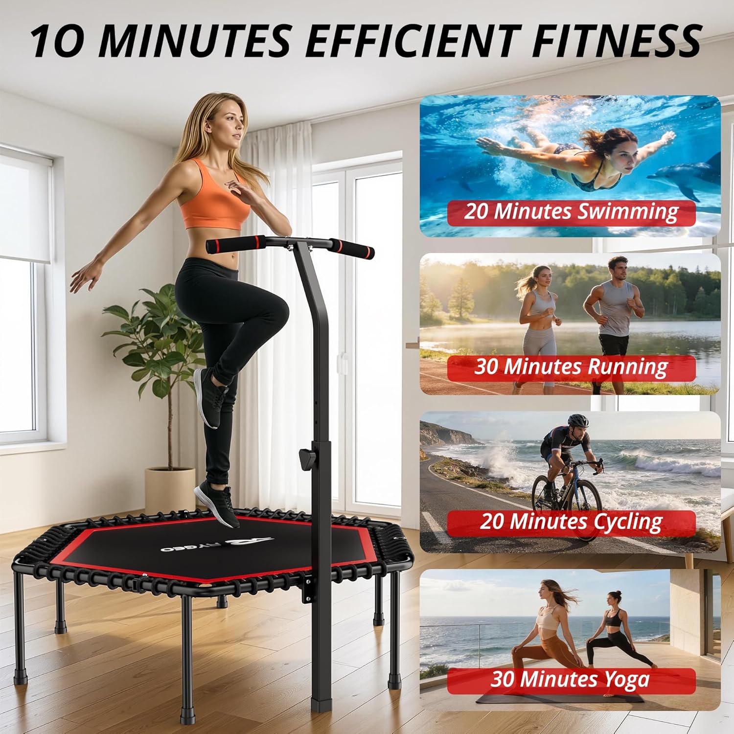 Detalle de RYGEO 50'' Fitness Trampoline: A Practical Rebounder for Home Workouts