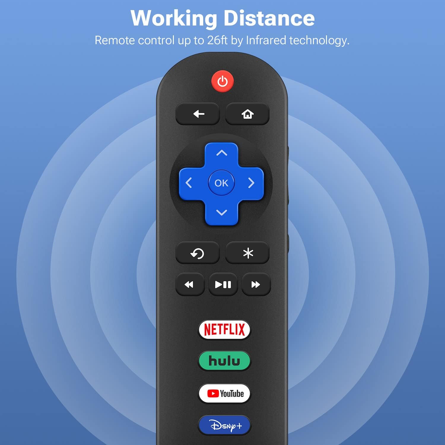 Detalle 1 de Gvirtue RC280 Infrared Remote for Roku TVs with 4 App Shortcut Buttons