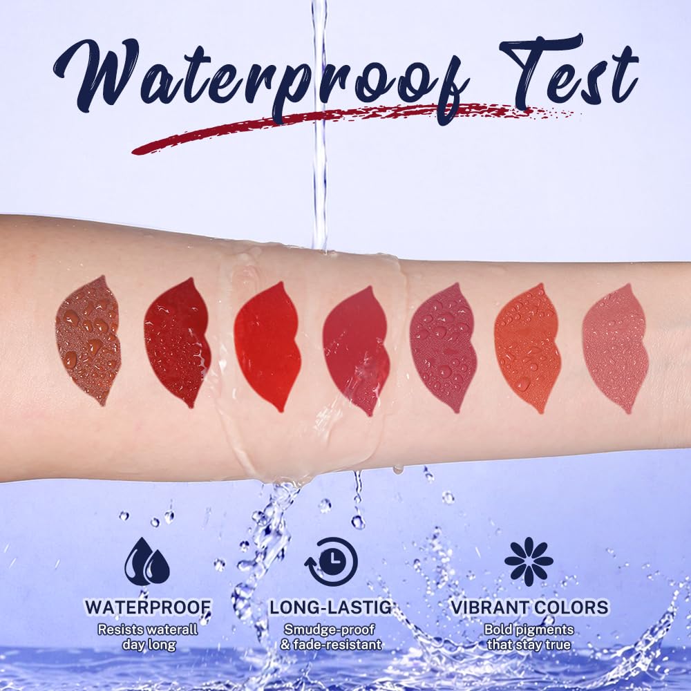 Detalle de QiBest 8-Piece Matte Liquid Lipstick + Lip Plumper Set (7 Matte Shades + 1 Plumper)