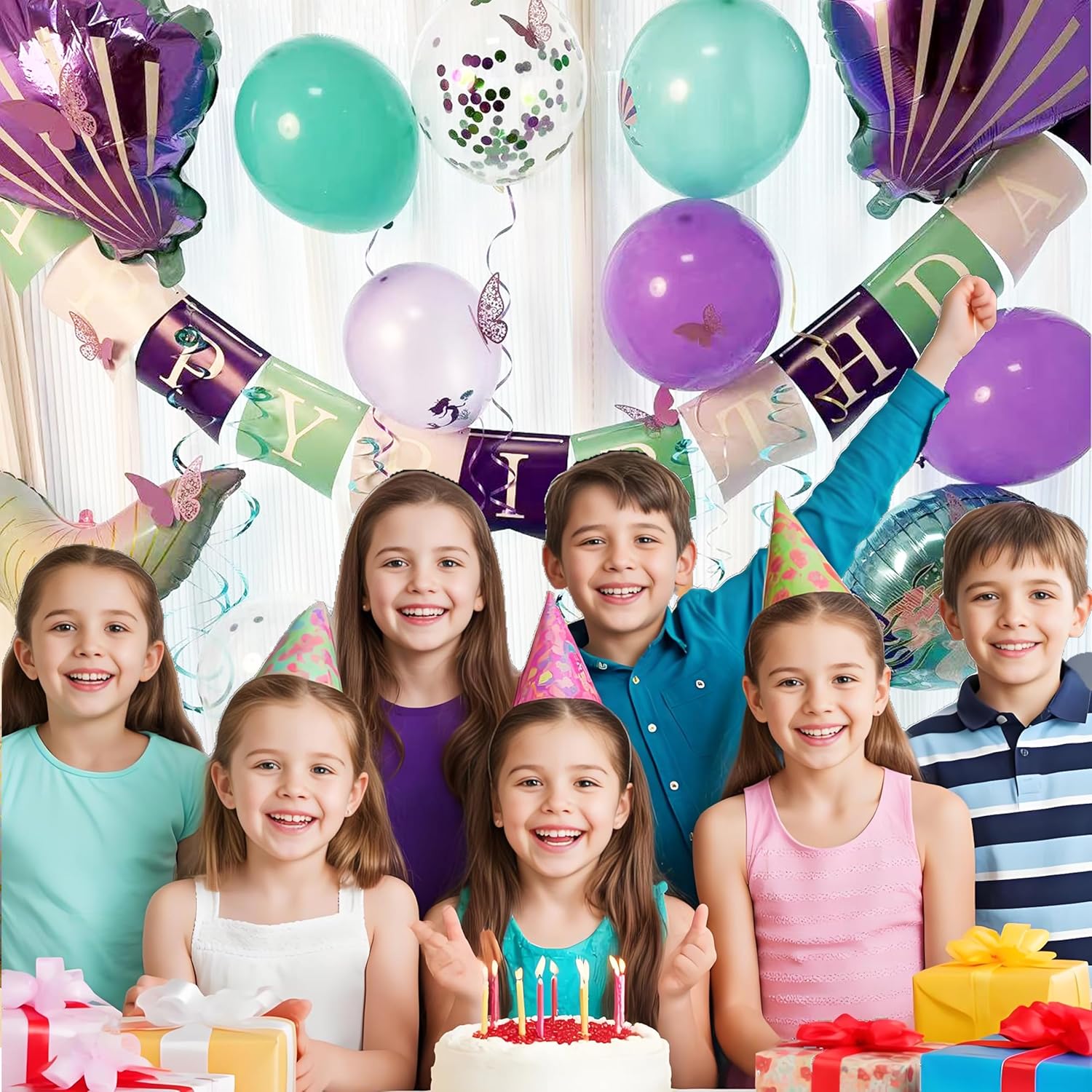 Thumbnail 4 de UOMYLEIR Mermaid Birthday Banner with Balloons ๐