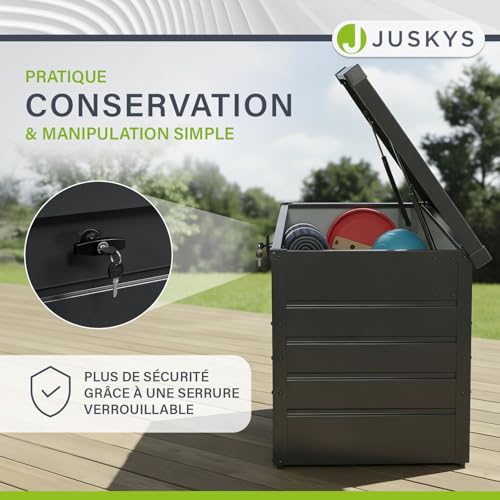 Detalle de Juskys Boîte de Rangement Limani 380L en Métal – Coffre d'extérieur étanche et verrouillable (Anthracite)