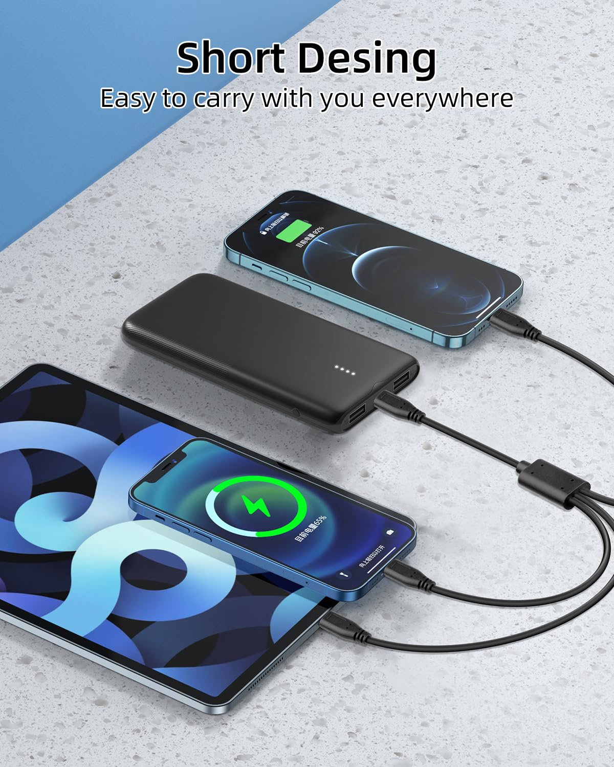 Detalle de RIIEYOCA USB-C Multi Charging Cable 30cm (2 Pack) – 3x USB-C Charging Ports, 5V/3A