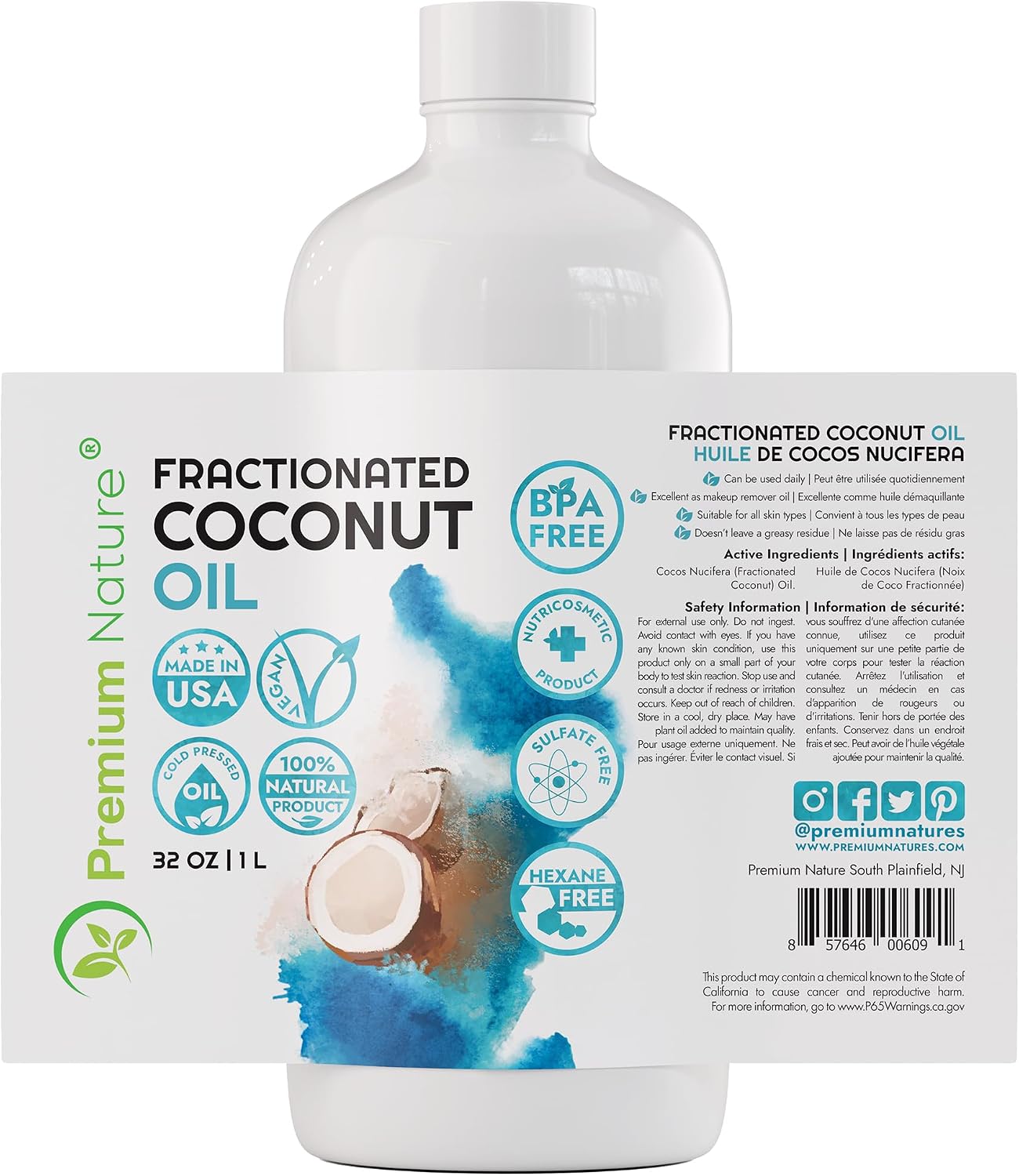 Thumbnail 6 de Premium Nature Fractionated Coconut Oil 32 oz Massage Oil, Odourless, 946 ml