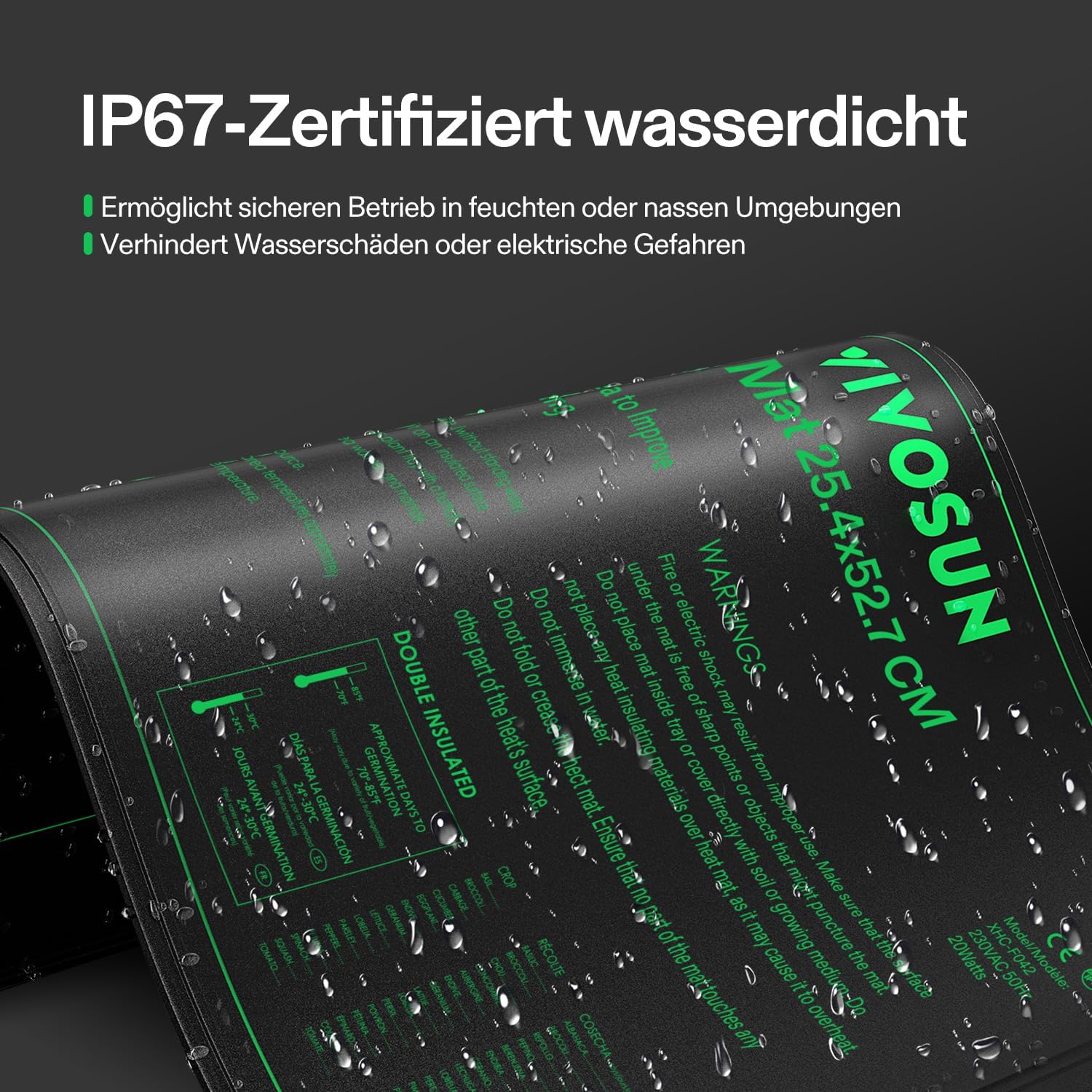 Detalle de VIVOSUN Heizmatte 25,4 × 52,7 cm für Setzlinge – wasserdicht (MET) und für Indoor-Anzucht