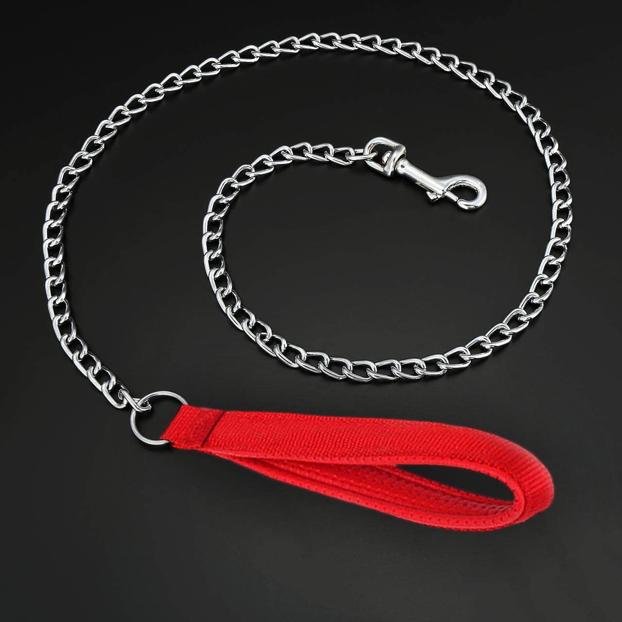 Detalle de Petiry Chain Lead Chew Proof Metal Dog Leash with Soft Padded Handle, 120cm (4ft) Red – Small Size