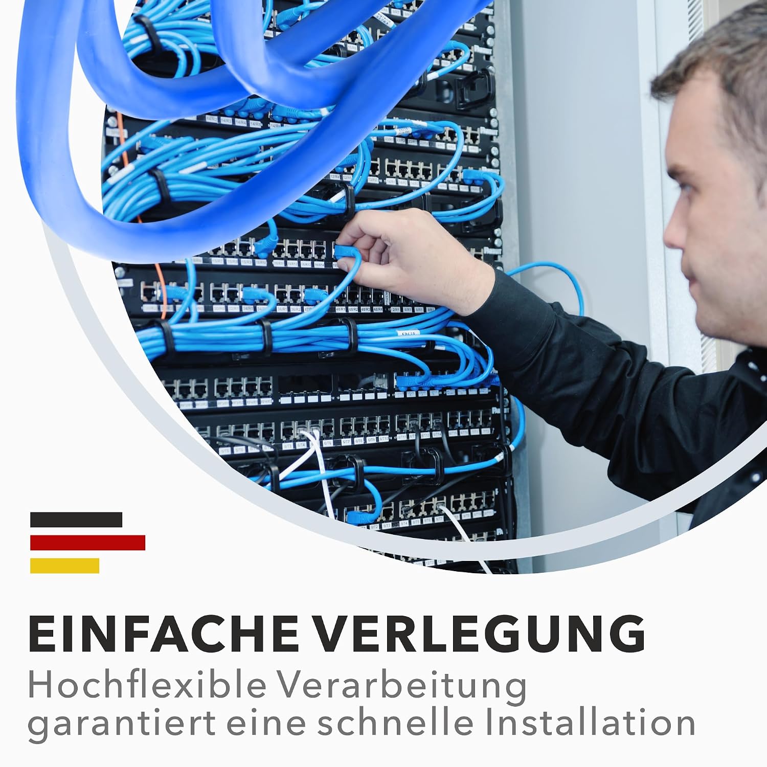 Detalle 2 de 100 m Cat. 8 Verlegekabel (CAT8.1) – halogenfrei, geschirmt S/FTP, bis zu 40 Gbit/s