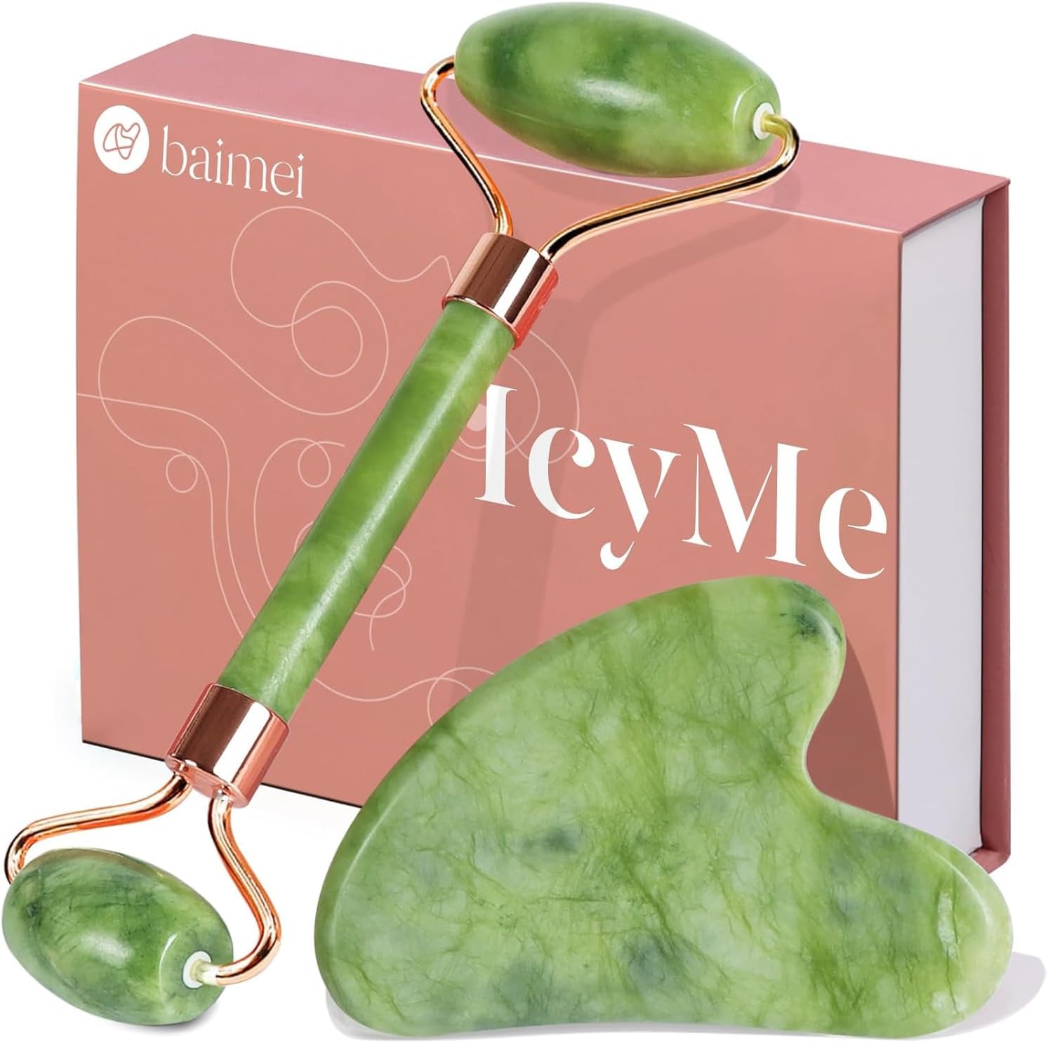 BAIMEI Gua Sha und Jade Roller Gesichtstool