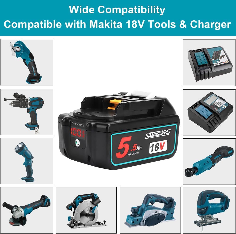 Detalle de Powarobor Batteria di ricambio 18 V 5,5 Ah BL1850B compatibile Makita 18 V LXT