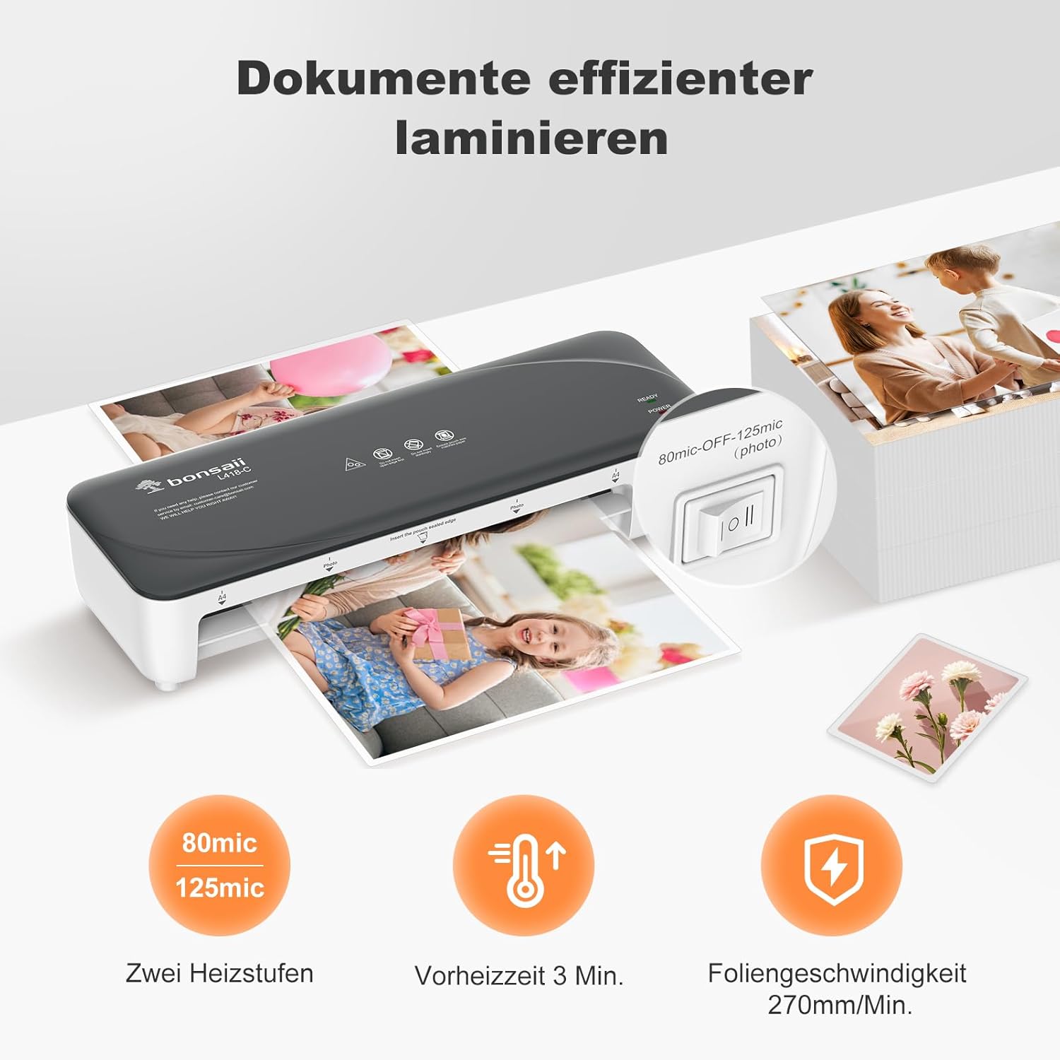 Detalle 2 de Bonsaii A4 Laminiergerät Anti-Jam