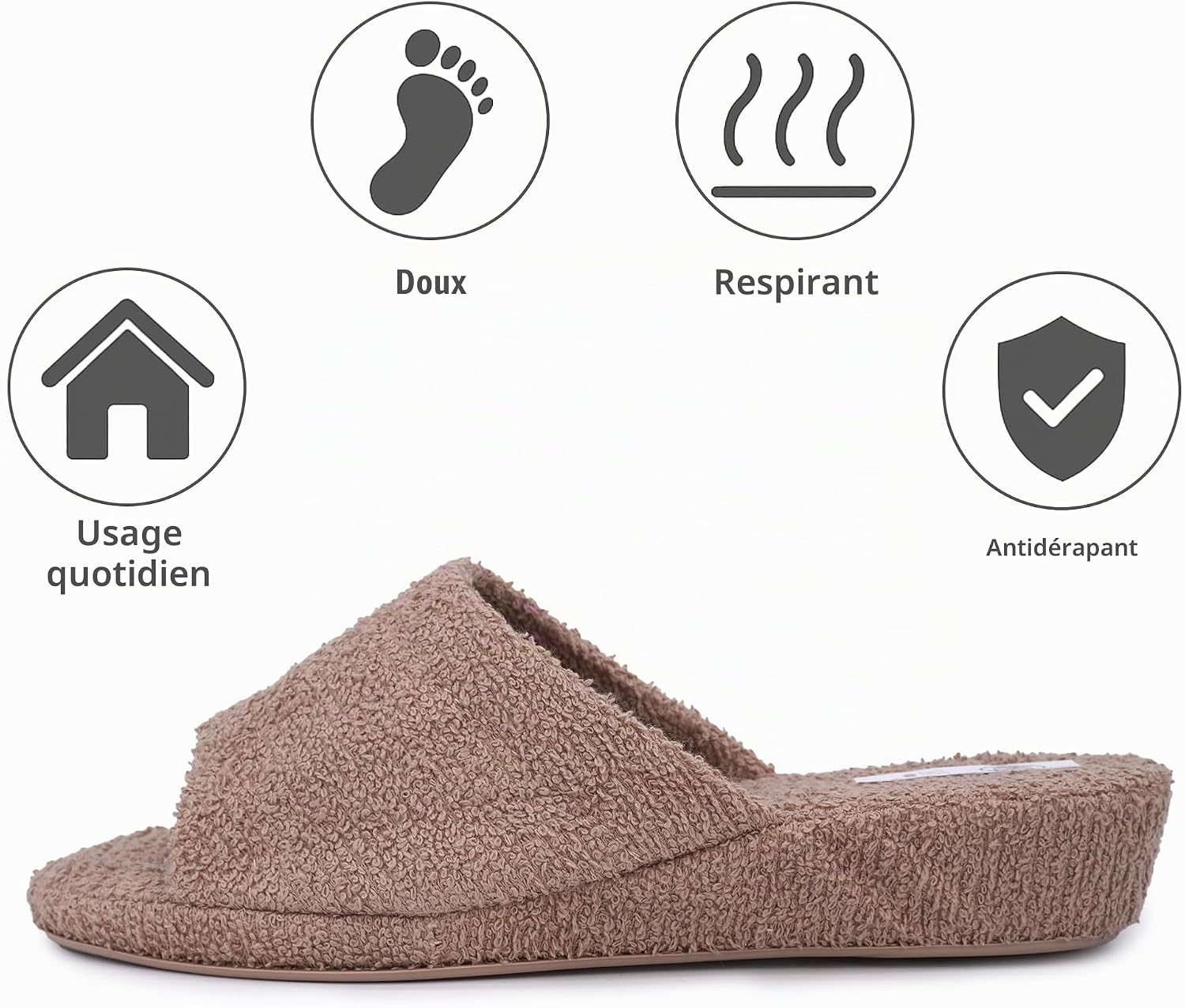 Detalle de JOMIX pantoffels met sleehak voor dames in badstof, met kurken tussenzool
