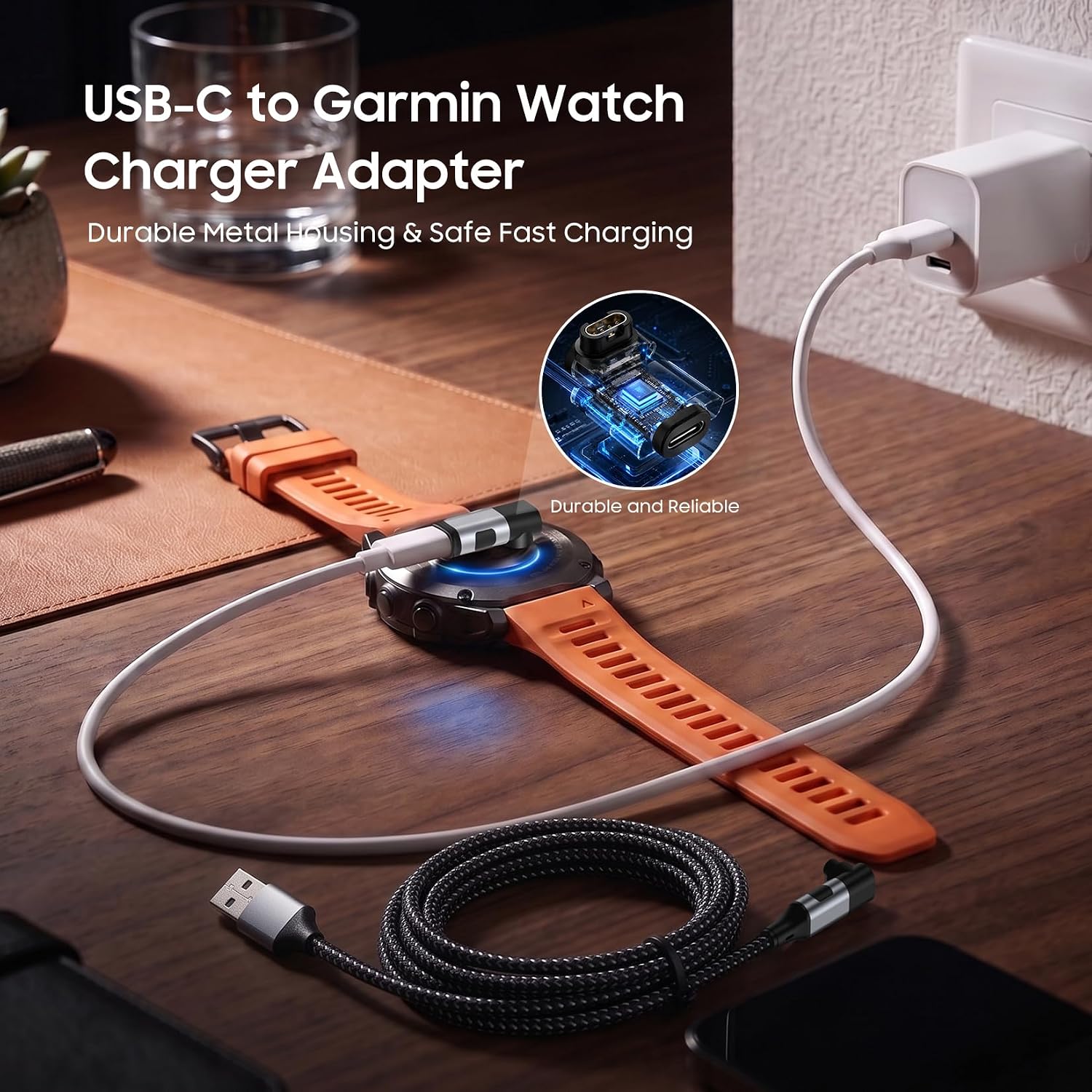 Detalle 2 de xiwxi Garmin Watch Charger Cable with USB-C Adapter, 3.95 ft, L-Shaped, Gray