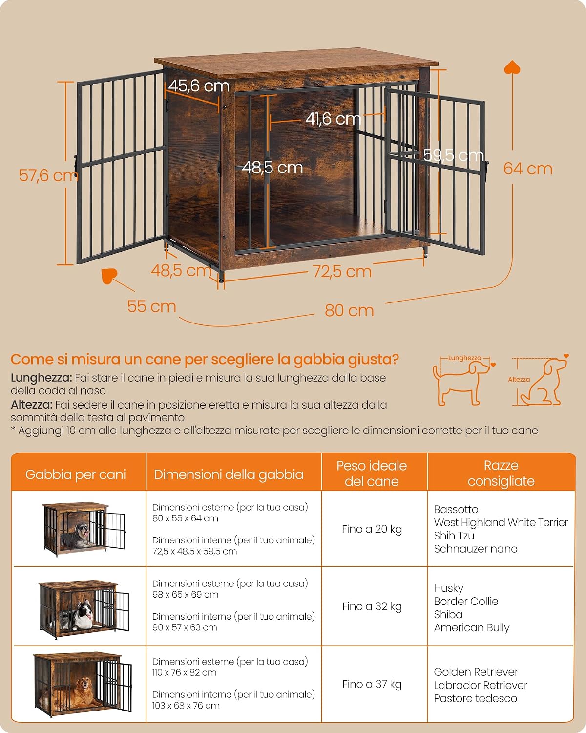 Thumbnail 6 de Feandrea Mobile Gabbia per Cani 2 in1, 80 x 55 x 64 cm, Marrone Vintage – Gabbia da interno con base chiusa e due porte