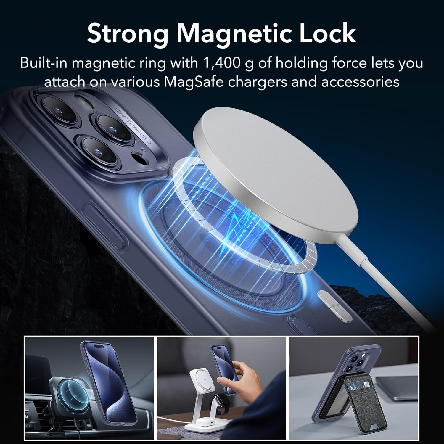 Thumbnail 4 de ESR Coque Zero Series pour iPhone 15 Pro Max – Bleu, MagSafe et Protection Militaire