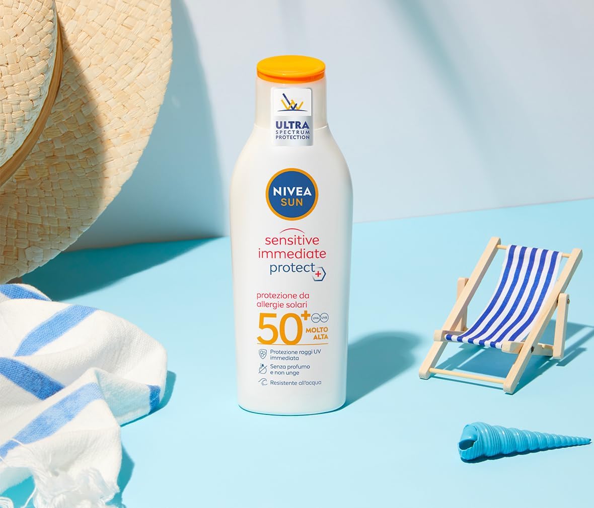 Detalle 2 de NIVEA SUN Crema Solare Sensitive Immediate Protect FP50+ – 200 ml, Aloe Vera e Licocalcone
