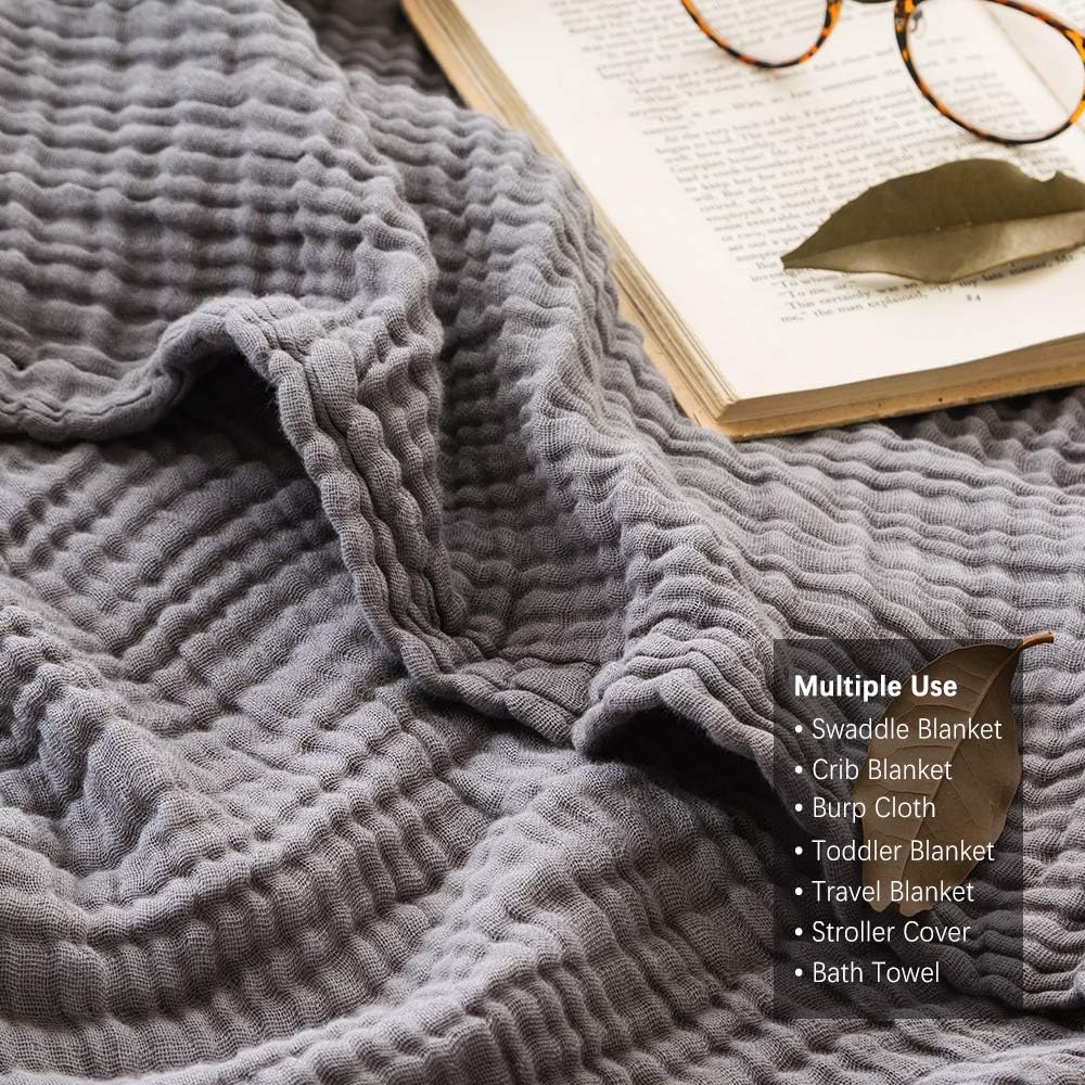 Thumbnail 4 de EMME EEB30C4BG6S Twin Muslin Cotton Blanket, 6-Layer, All Grey, 60" x 80