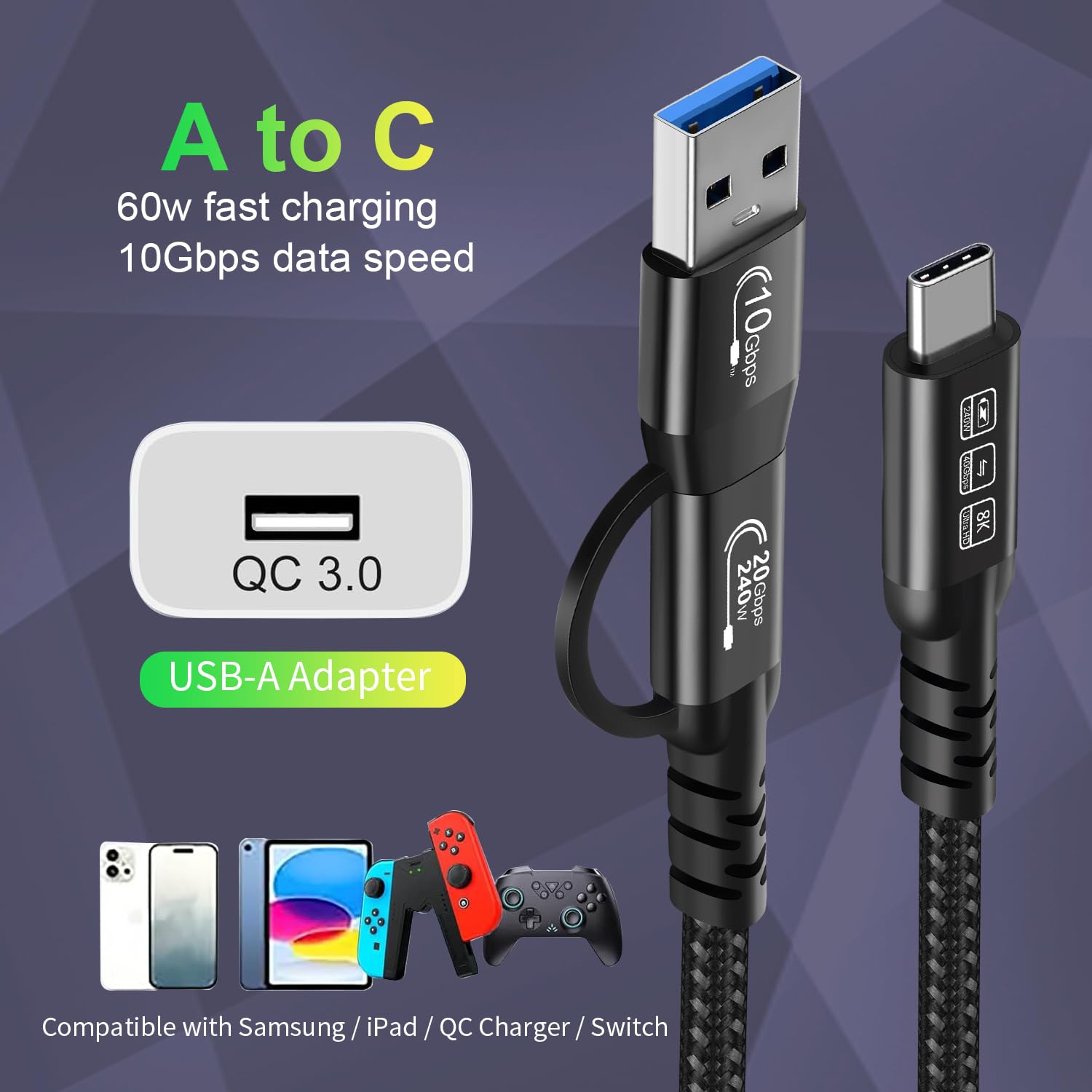 Thumbnail 6 de USB-C-Kabel USB 3.2 Gen 2X2 20 Gbps 240W
