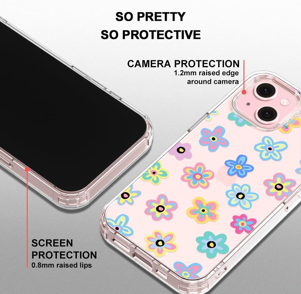 Thumbnail 3 de MOSNOVO Case for iPhone 15 Plus / 14 Plus — Buffertech 6.6ft Drop Protection, Clear Groovy Flower Bumper