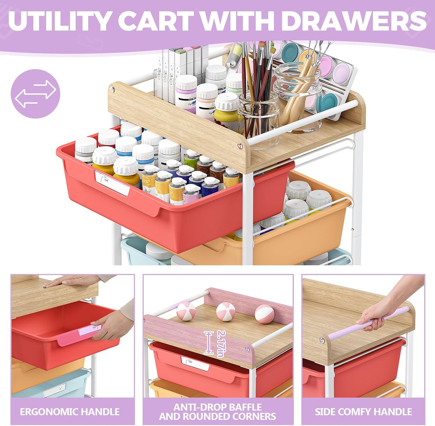 Detalle 2 de SYKIARIOL 1431+1233+1432 6-Drawer Rolling Storage Cart with Labels