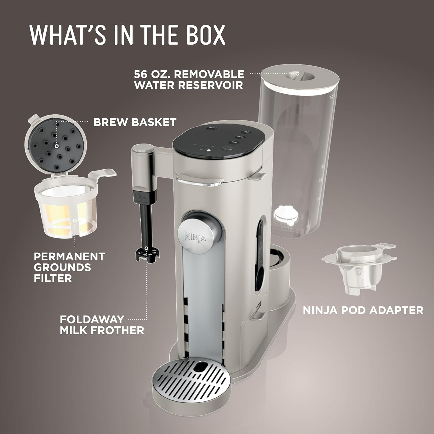 Detalle de Ninja Pod & Grounds: Compact Single-Serve Coffee Maker with Built-In Frother