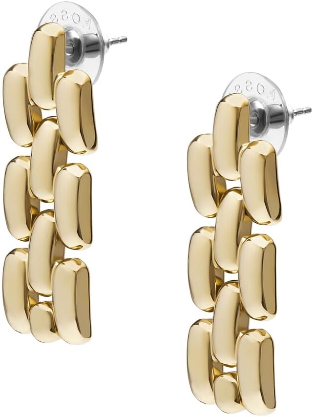 Thumbnail 3 de Fossil orecchini da donna in acciaio inox dorato, chiusura a perno, stile pulito e versatile