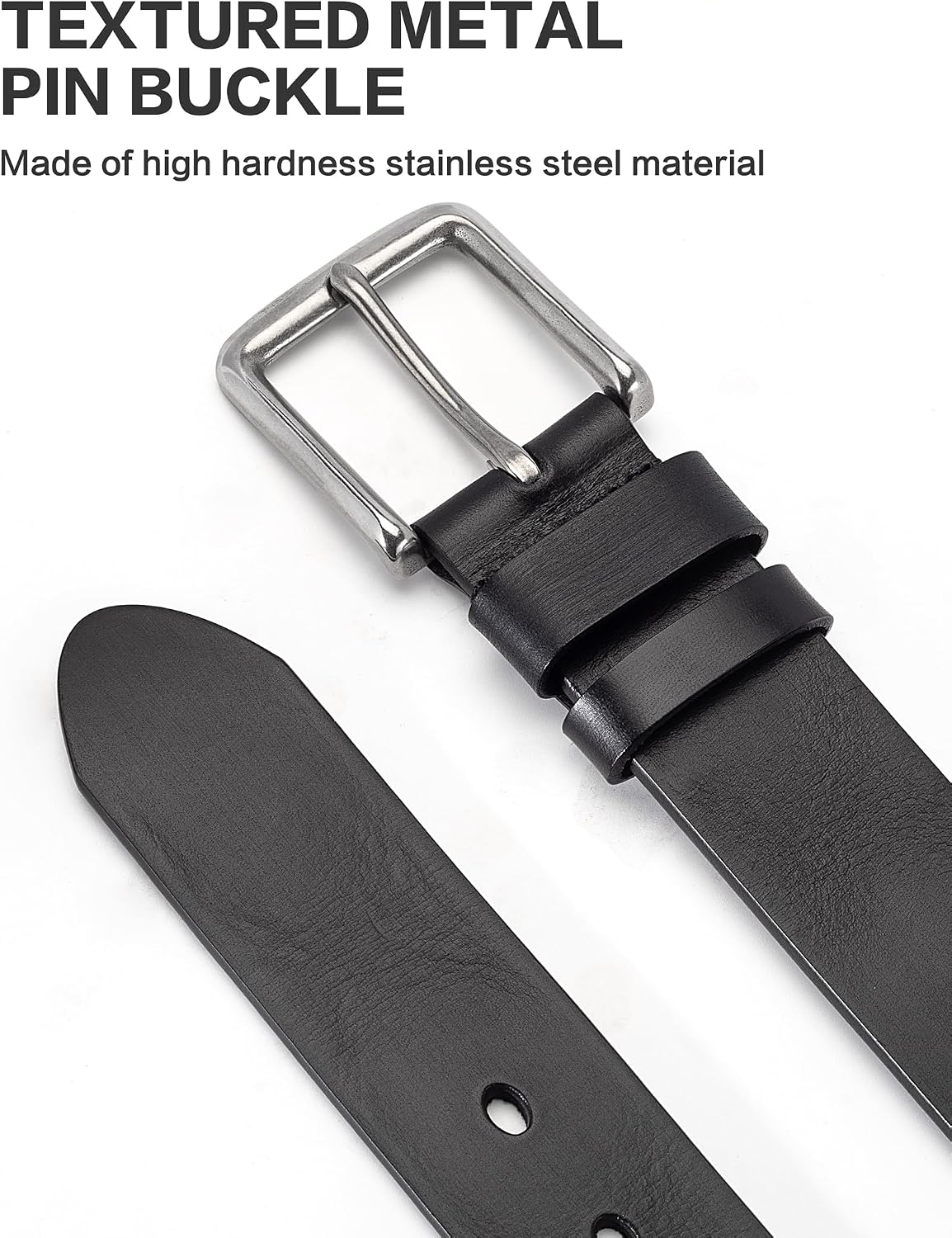 Detalle 2 de wolksprong Full Grain Leather Work Belt, 4mm, 1.5-Inch, Stainless Steel Buckle