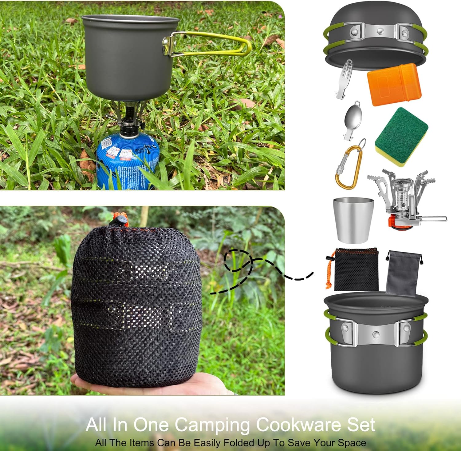 Thumbnail 2 de AUTOKio Kit de casserole de camping avec mini réchaud gaz — batterie cuisine pour 1 à 2 personnes