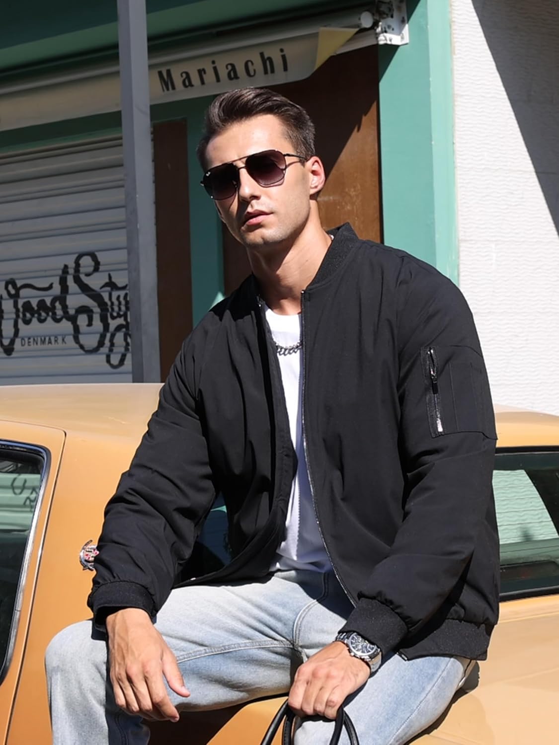 Detalle 2 de TACVASEN WSTACV-1076-Black-M Men's Quilted Bomber Jacket, Water-Resistant